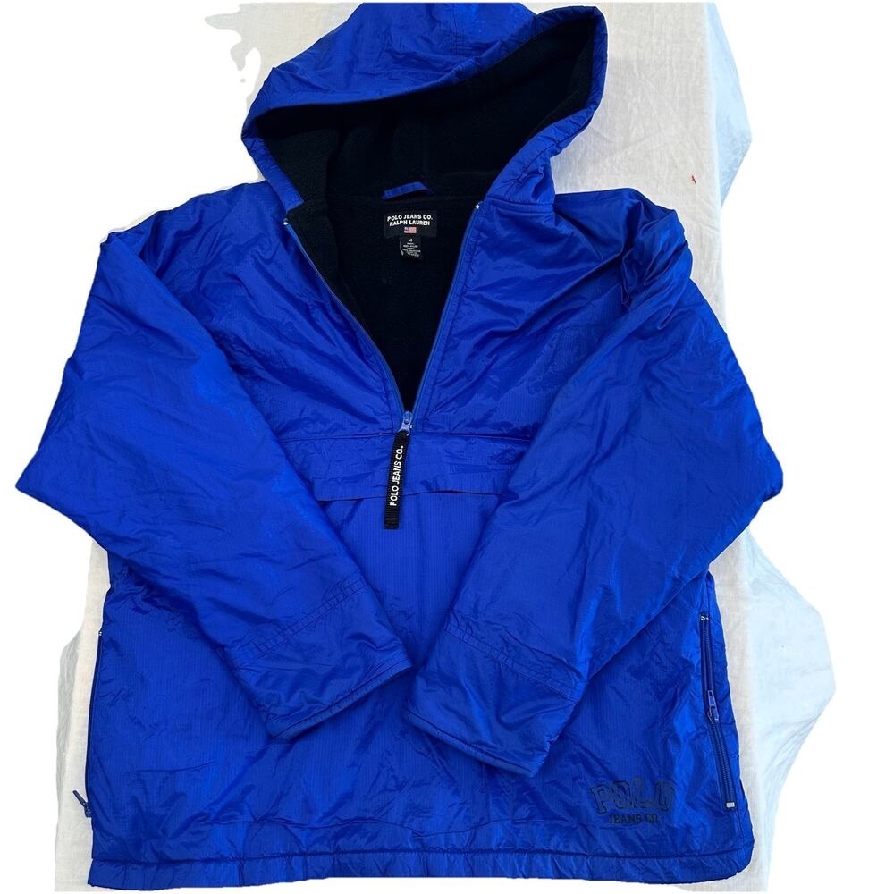 Vintage Ralph Lauren Polo Sport Windbreaker Black Men's Medium Blue Half Zip